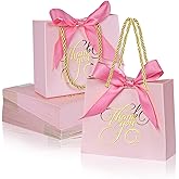 DECHISY 50 Pack Small Thank You Bags with Handle, 5.5x 2.5x4.7 Inch, Pink Gift Bags for Bridal Shower, Birthday Party, Baby Shower, Wedding