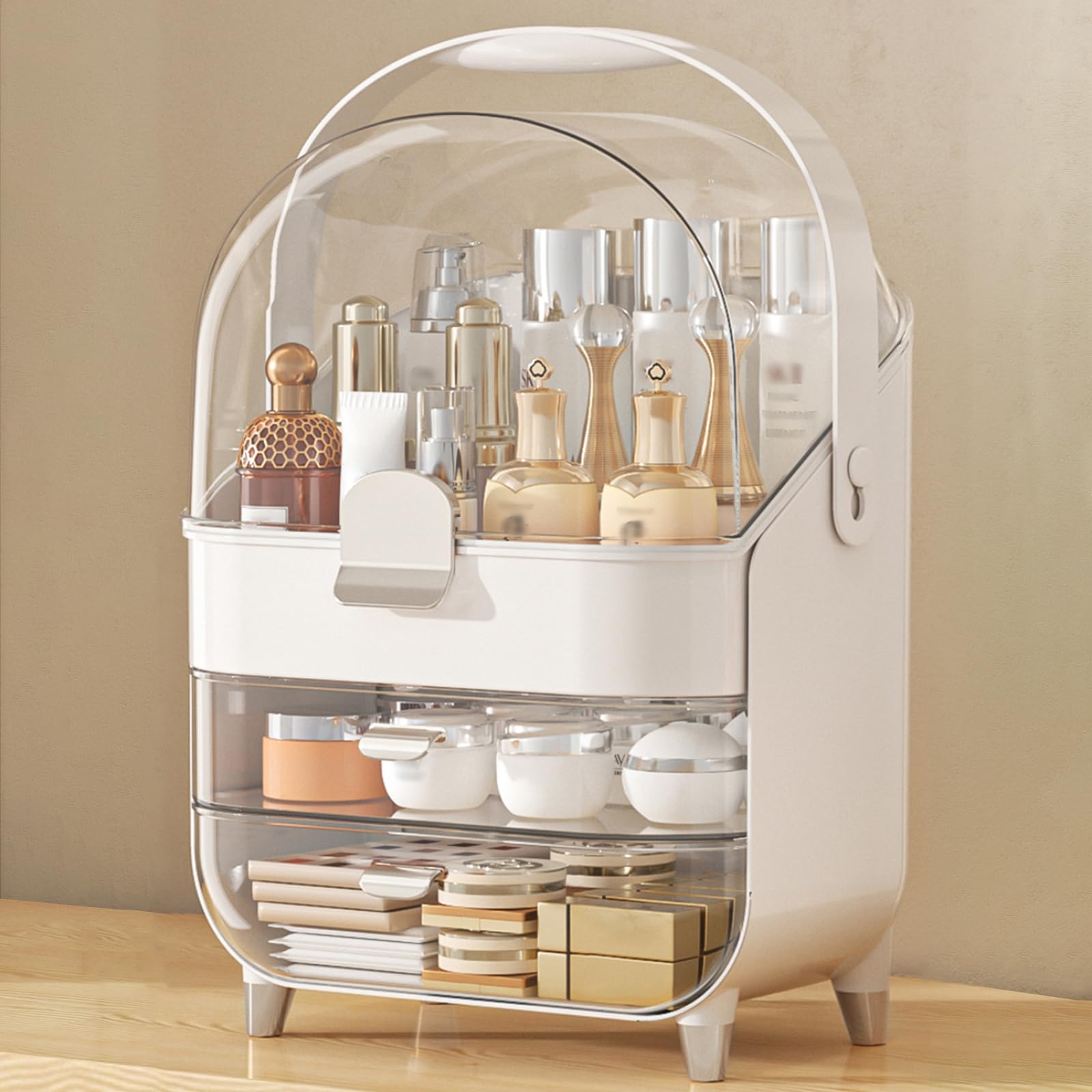 Photo 1 of Makeup Organizer, Skincare Holder Bathroom Counter Organizer, Storage Box Cosmetic Display Cases, Teen Girl Gifts Trendy Stuff Make up Organizers for Vanity, Dresser, Countertop (Silver)