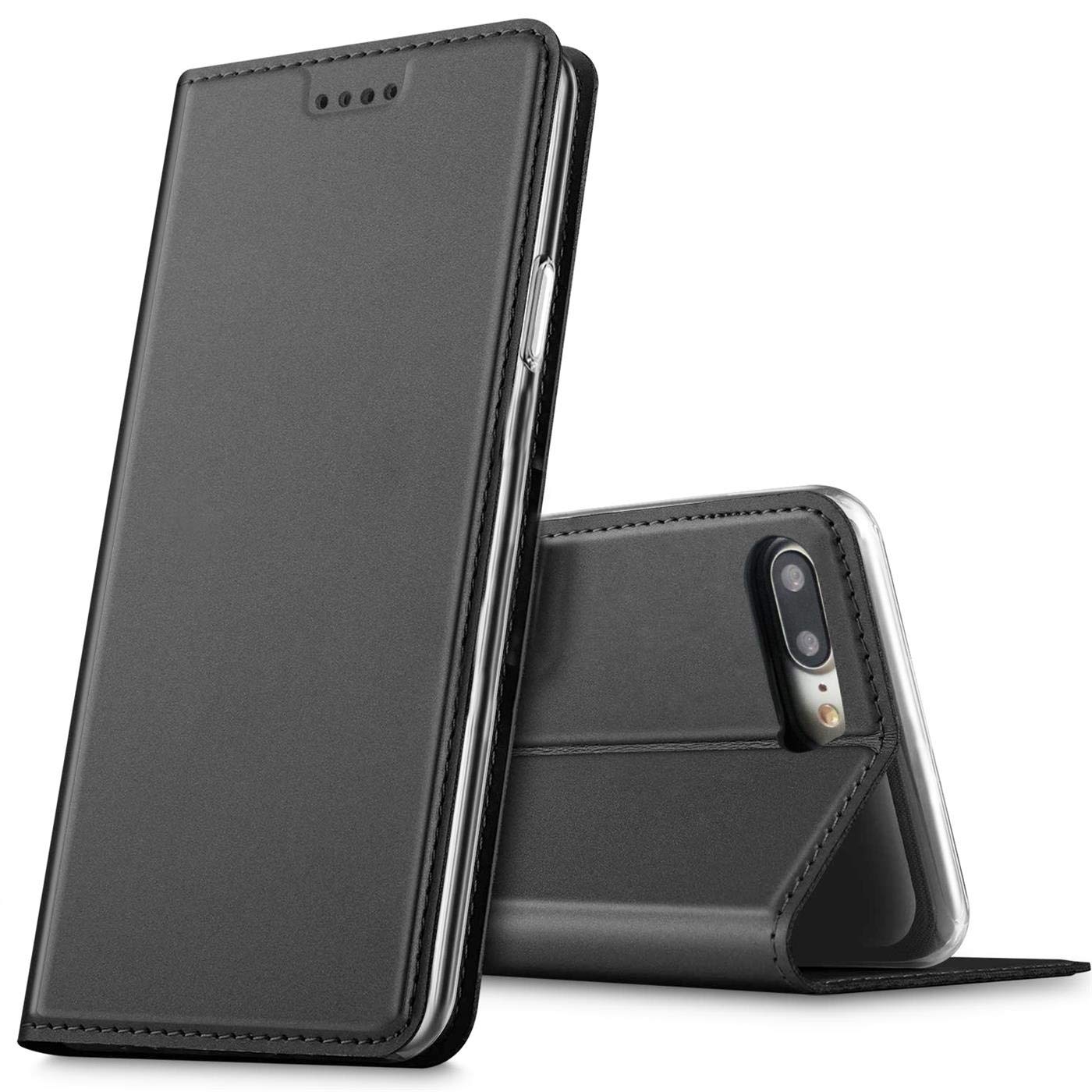 Verco Case compatible with Apple iPhone 8 Plus, Flip Wallet Cover with Magnetic Closure for iPhone 7 Plus / 8 Plus Phone Case - black