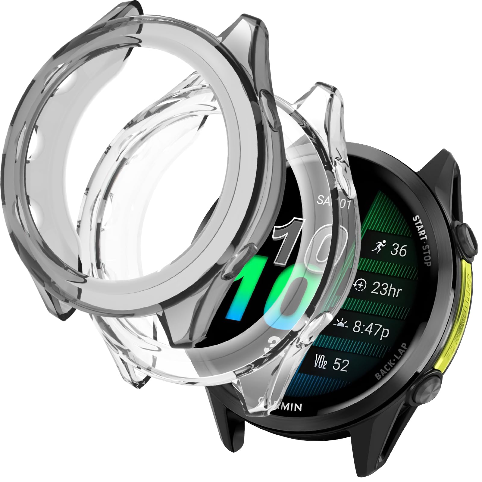 Photo 1 of [2 Pack] Miimall Rugged Case for Garmin Forerunner 970 Cover, Shockproof, Flexible, Men Women Transparent Ultra-Thin Replacement Protective Case Bumper TPU Shell Frame for Forerunner 970(Black&Clear)