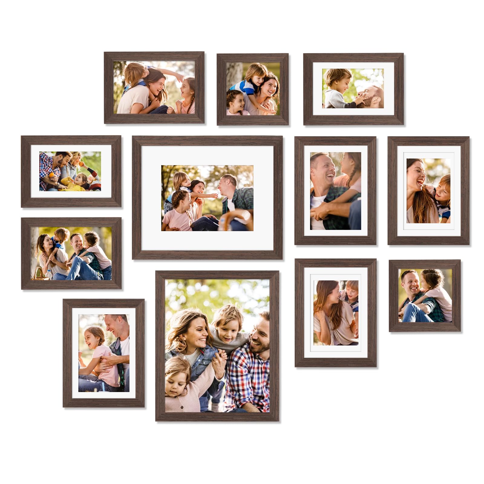 Photo 1 of Egofine Picture Frame Set 12 Pack, Picture Frames Collage Wall Decor with Two 8x10, Four 5x7, Four 4x6, Two 4x4 for Wall and Tabletop, Made of Solid Wood, Covered by Plexiglass, Rustic Brown
