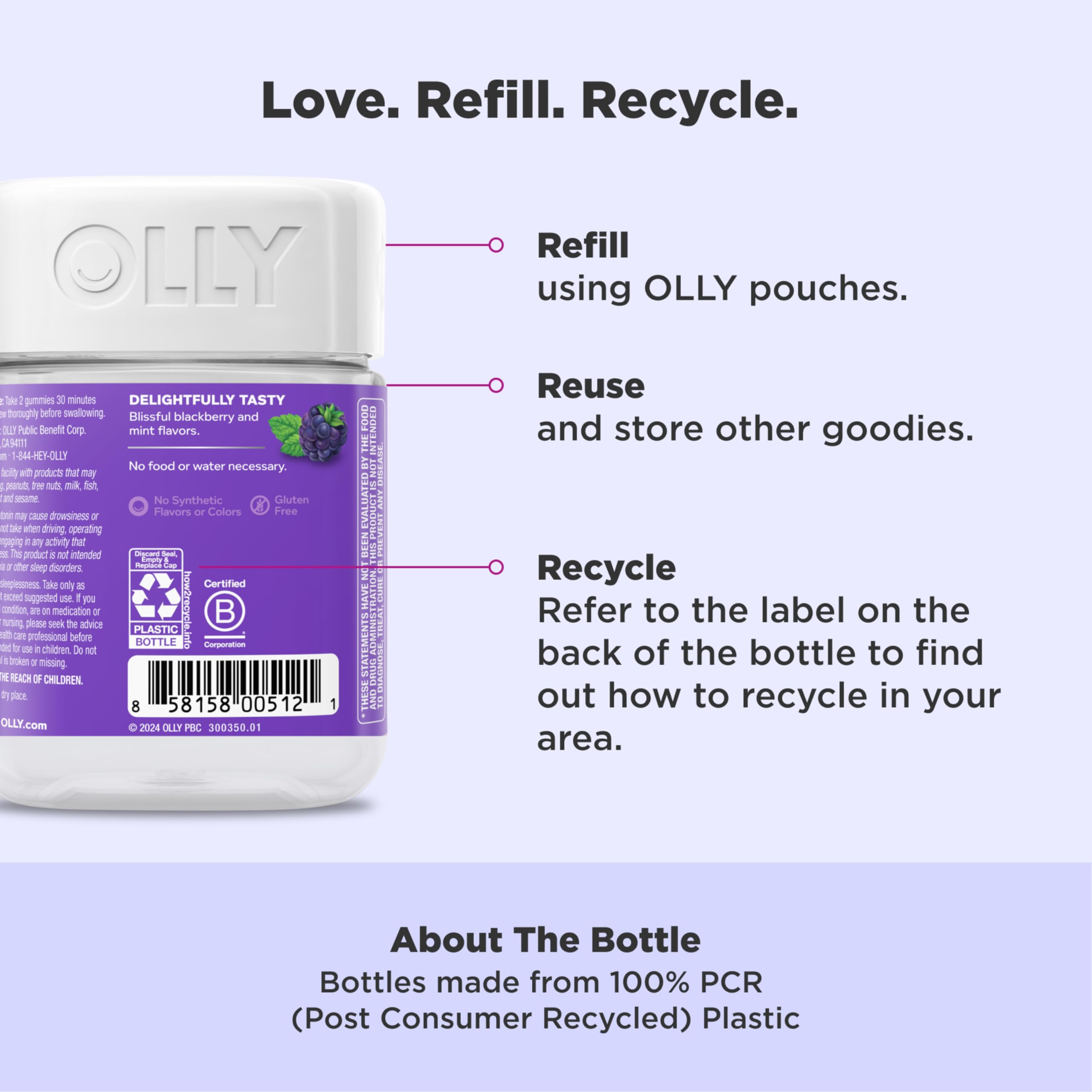 OLLY Restful Sleep Gummy Supplement with Melatonin & L-Theanine Chamomile, Blackberry Zen, 50 Gummies (25 Day Supply) Supports a Healthy Sleep Cycle* (Packaging May Vary)