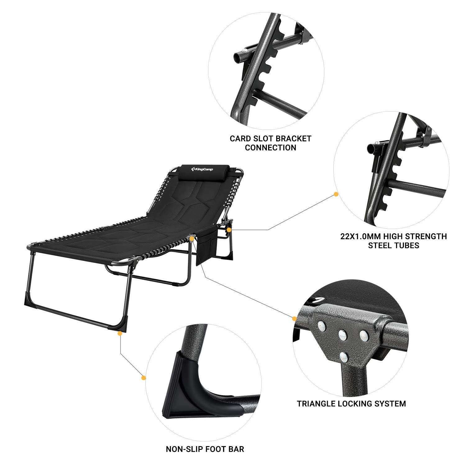KingCamp 4Fold Oversize Folding Chaise Lounge Chair for Outdoor