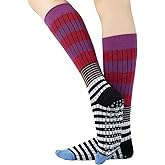 Verdancy Yoga Pilates Socks with Grips for Women Striped Color-Blocked Knee Highs Non Slip Cushioned Over the Calf Socks