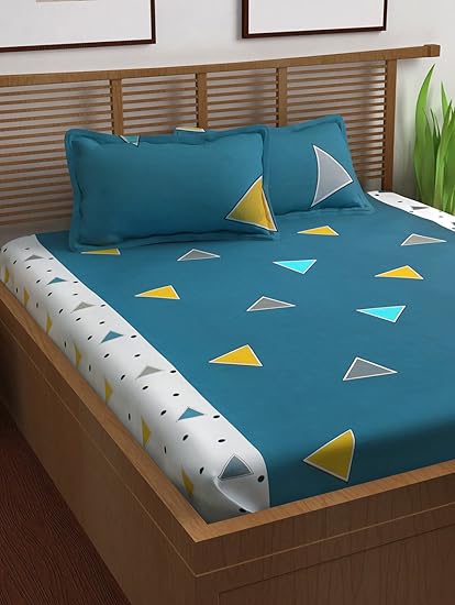 Story@Home Prism 120 TC Cotton Double Bedsheet with 2 Pillow Covers - Geometric, Queen Size, Navy Blue