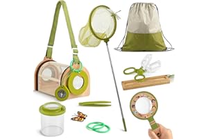 PLUNACK Wooden Bug Catcher Kit for Kids -11Pcs Bug Catching Kit Outdoor Explorer Kit with Carry Bag, Butterfly Net and Other Adventure Sets for Garden Backyard Camping, Gift for Toddlers Girls Boys 3-12