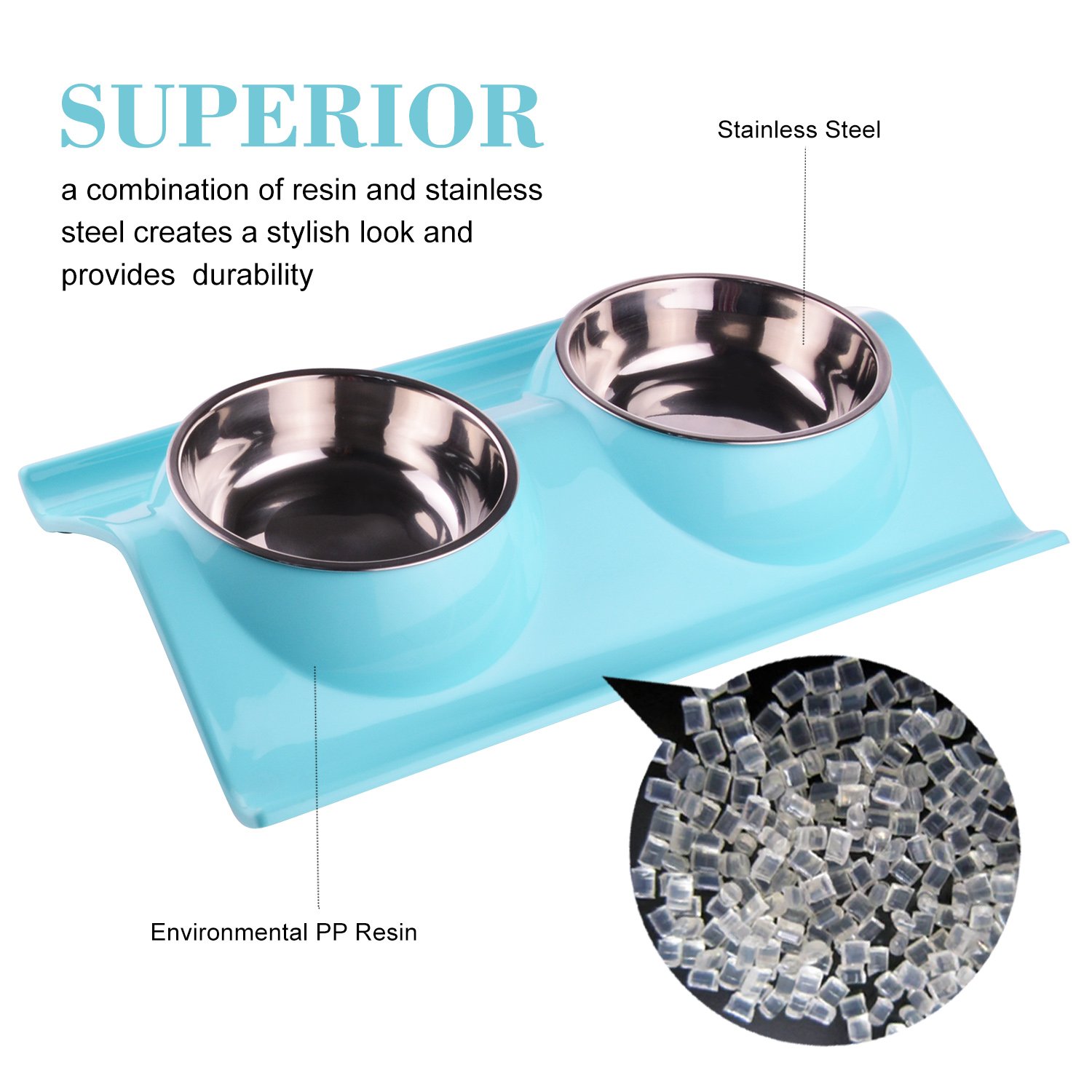 Double Dog Cat Puppy Bowls Stainless Steel Pet Bowls Pet Food Water Feeder with Non Spill Skid Resistant Base for Small Dogs and Cats (blue)