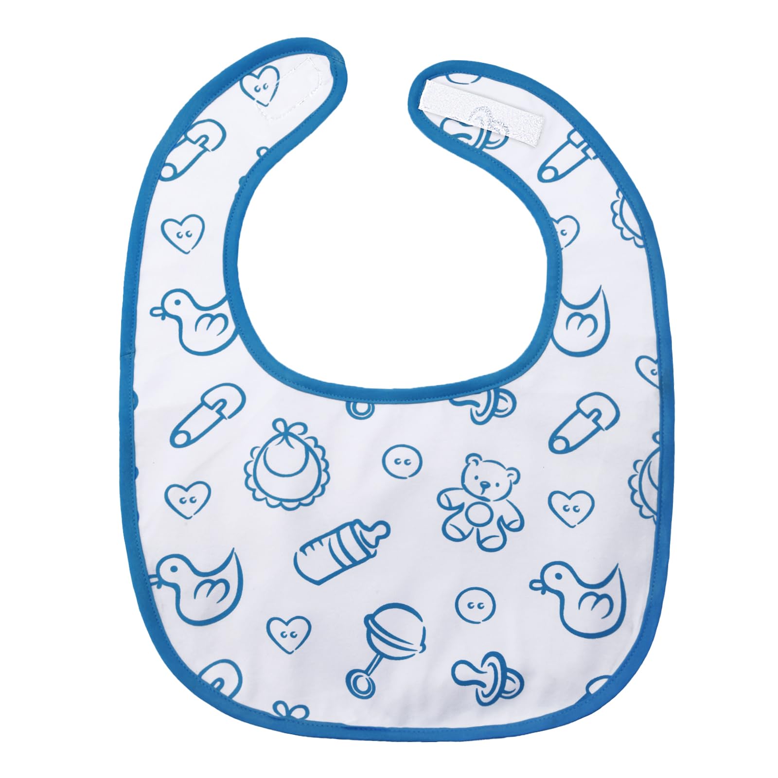 LittleForBig Cotton Waterproof Printed Adult Bib with Adjustable Hook-and-Loop Fastener Closure - Nursery Blue Adult Bib