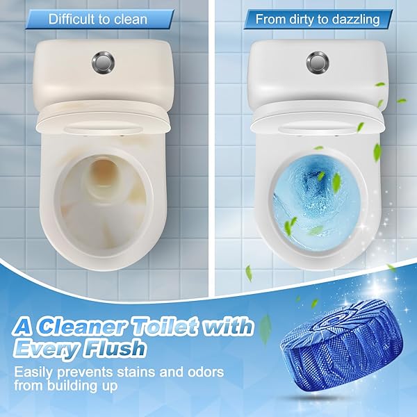 KIISIISO MULTIPURPOSE BATHROOM CLEANERS, 54 PACK COMMERCIAL & HOUSEHOLD TOILET BOWL CLEANERS, BLUE TOILET BOWL TABLETS DROP IN TANK, JANITORIAL DEODORIZERS