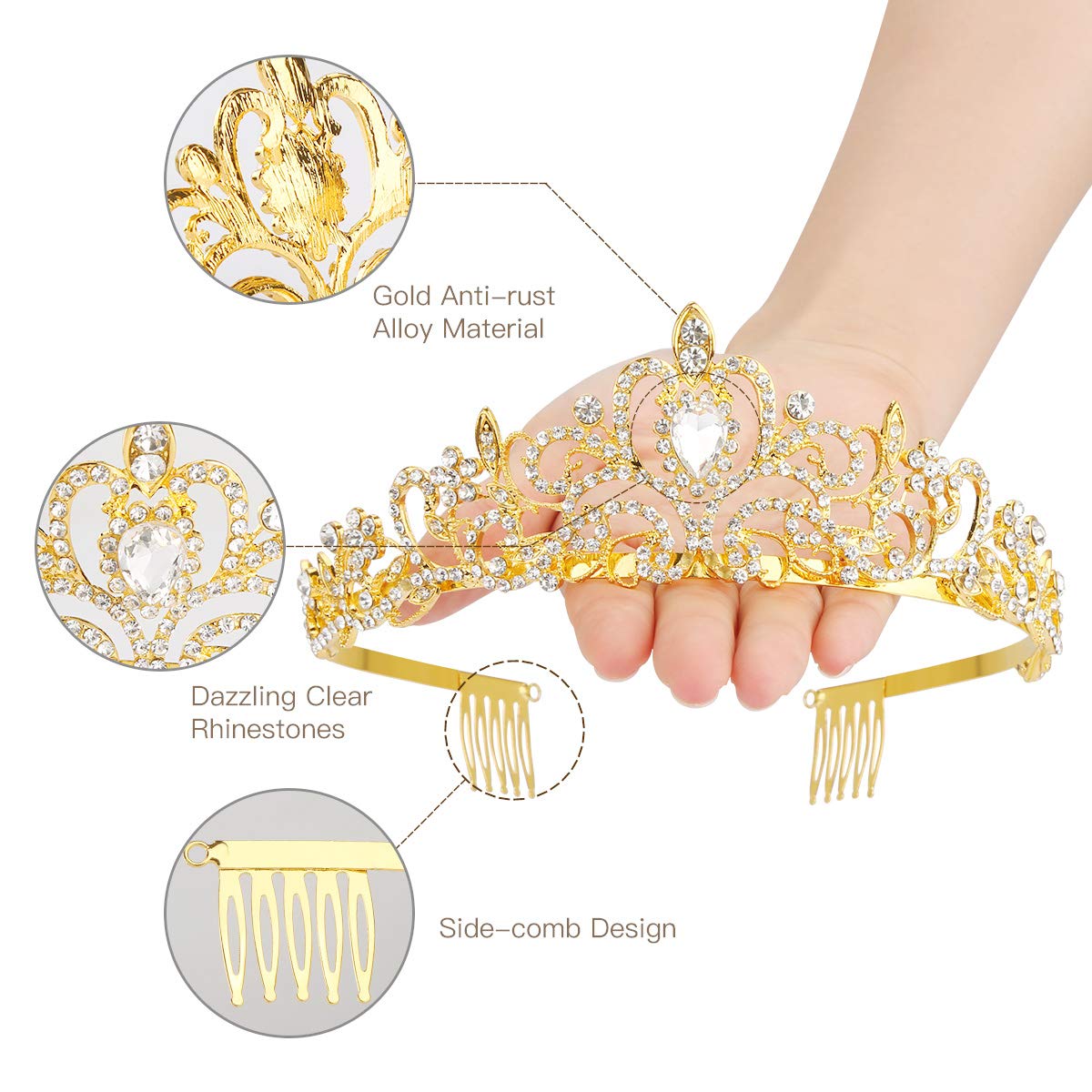 Makone Crystal Crowns for Women, Queen Princess Vintage Crown Tiaras, Girls Adult Bridal Hair Accessories Gifts for Birthday & Wedding Prom, Bridal Party, Pageant, Halloween Costume, Christmas - Gold : Beauty