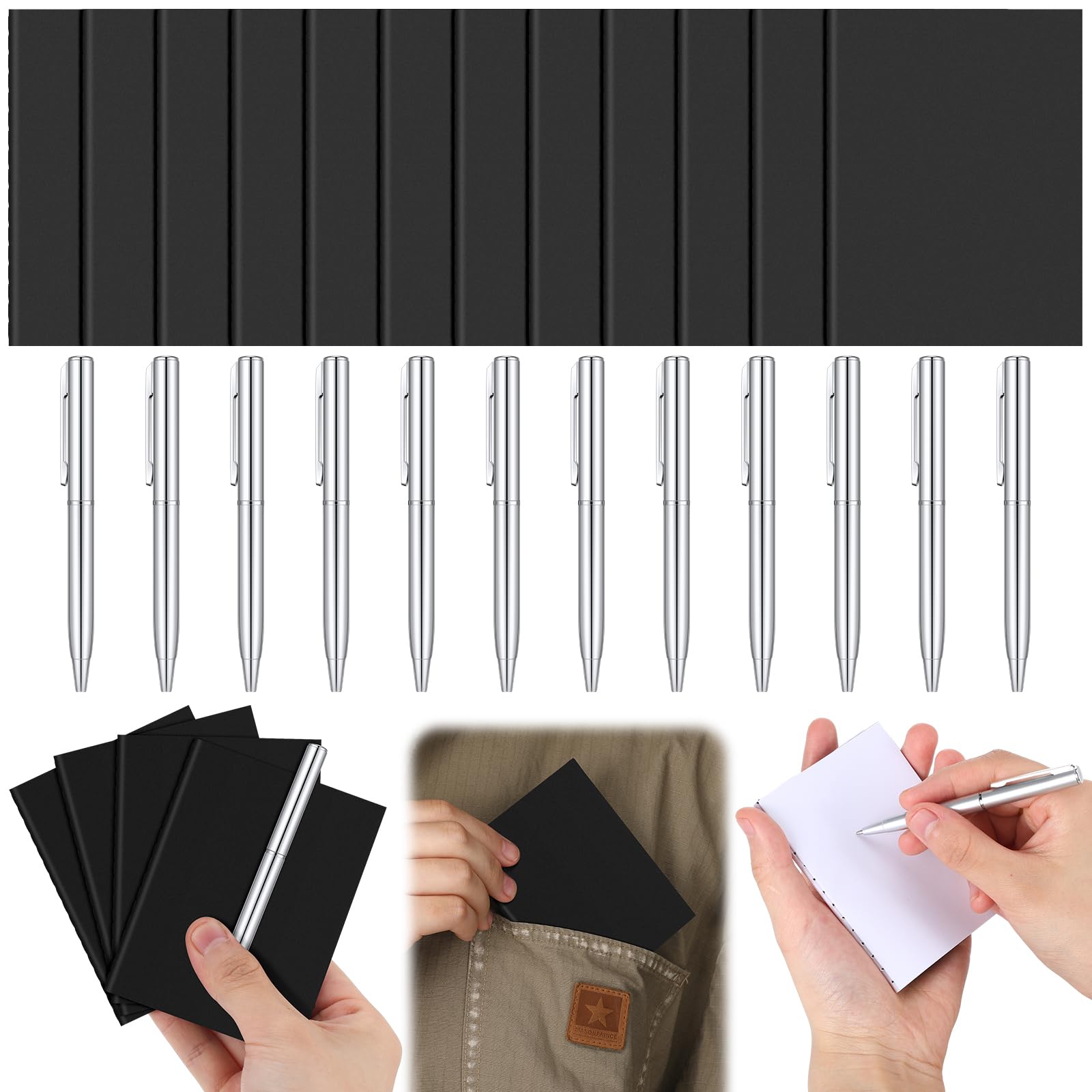 Photo 1 of 24 Pcs Mini Pocket Notebook Set, 2.5" x 4" Small Kraft Notebook Ballpoint Pen Bulk, Tiny Blank Paper, Mini Journal Sketchbooks Composition for Men Woman School Office Travel Gifts(Black Color)