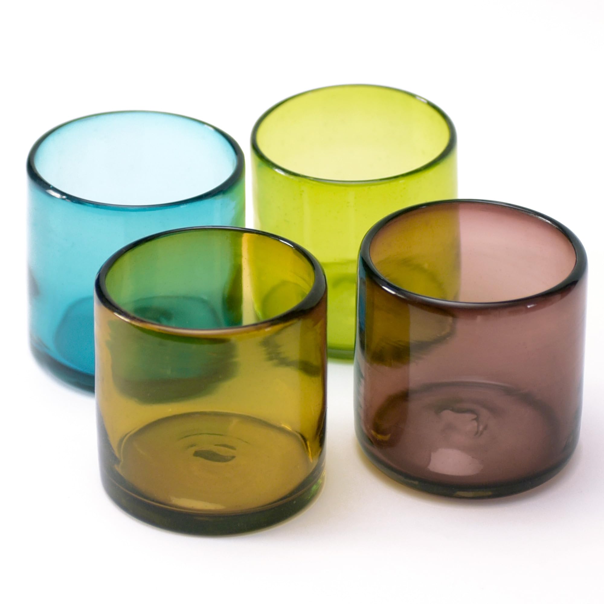 Photo 1 of Hand-Blown Cocktail Glasses From Mexico – Set of 4 Lowball Rocks Glasses | Authentic Handcrafted 12 oz Old Fashioned Cocktail Glasses | Mexican Kitchen & Barware Gift Set | Shades of Summer
