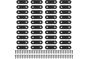 ASAMUYU 40 Pieces Stainless Steel Black 50x16mm Straight Brackets Flat Brackets Mending Repair Plate Brace with Screws for Wood Straight Brace