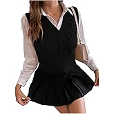 SweatyRocks Women's Sweater Vest V Neck Slim Fit Sleeveless Cable Knit Tops