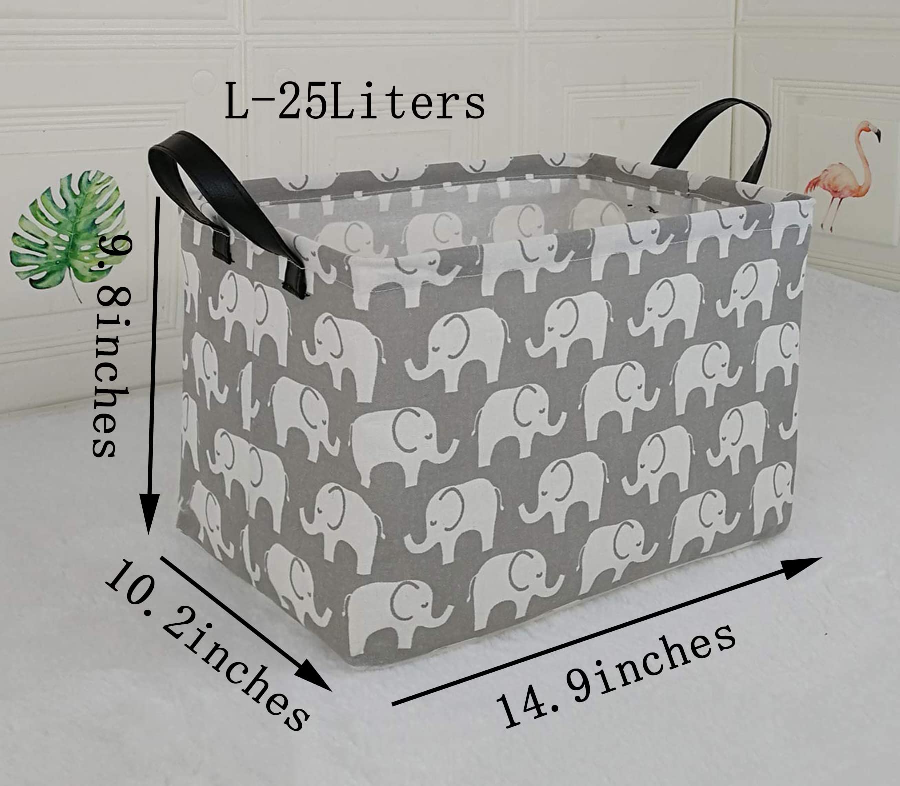 KUNRO Rectangle Toy Bin Waterproof storage organizer for Nursery Hamper Home decor Closet Kids Bedroom Laundry Baby Gift Shelf Baskets(Elephant)