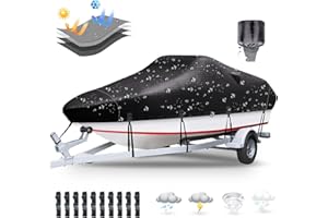 Plscoverit 20'-22' Heavy Duty 1200D Polyester Canvas Trailerable Cover, UV Resistant Waterproof for Bass, V-Hull Tri-Hull, Runabout, Fish&Ski Boats with Motor Cover