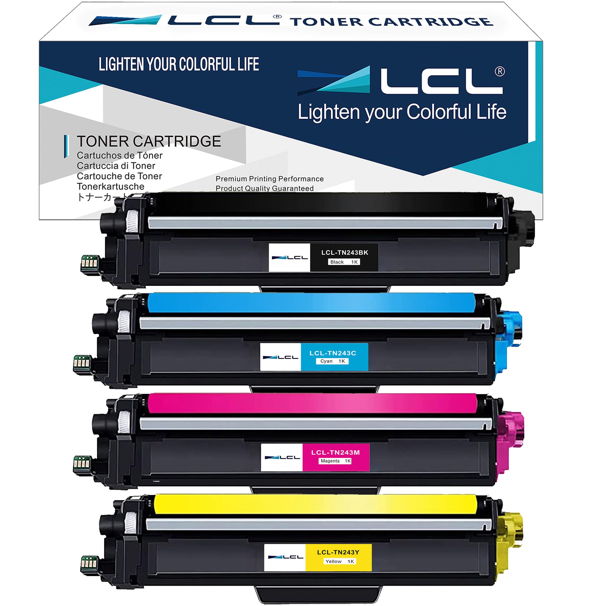 LCL Toner Cartridge TN243 TN-243 TN-243BK TN243BK TN243C TN243M TN243Y (1Black 1Cyan 1Magenta 1Yellow) Replacement for Brother HL-L3210CW HL-L3270CDW MFC-L3710CDW MFC-L3750CDWHL-L3230CDW HL-L3270CDW