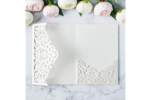 ponatia 20PCS Ivory Laser Cut Wedding Invitations Pockets, Tri-fold 5.11x7.2'' Laser Cut Invitation Pockets for Wedding Bridal Shower Quinceanera 15 Anos Invite (No Envelopes & Inner Sheets)