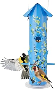 Kingsyard Bird Feeders for Outside Hanging Metal Tube Bird Feeder with 6 Bird Feeding Station 1lb Bird Seed Capacity for Oriole Finch Cardinal NOT Squirrel Proof