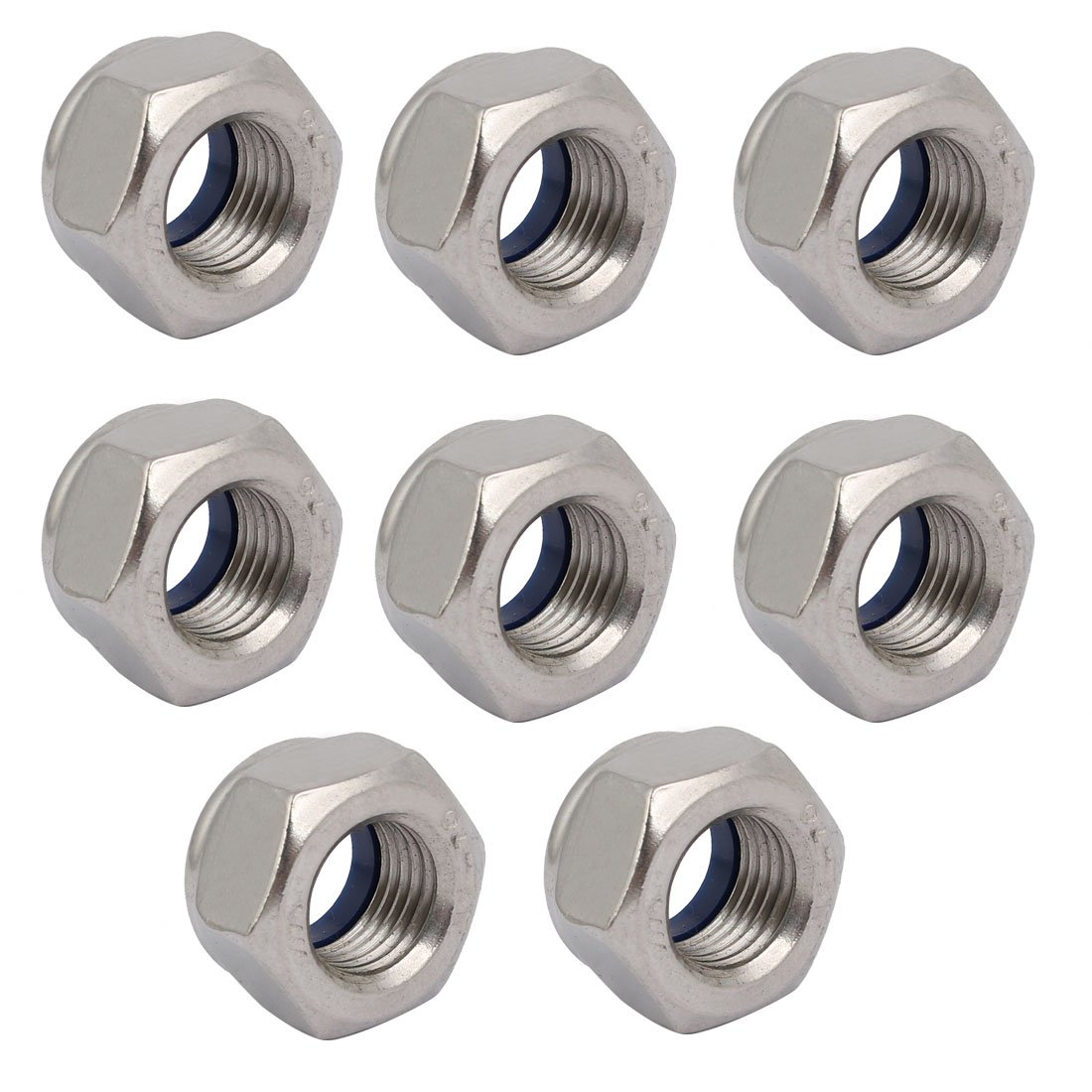 Sourcingmap 8pcs M14 x 1.5mm Pitch Metric Fine Thread 304 Stainless Steel Hex Lock Nuts