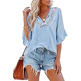 Womens Summer Tops 3 4 Sleeve Women Blouses Casual Boho Top Spring Floral Short Sleeve Shirts Vacation