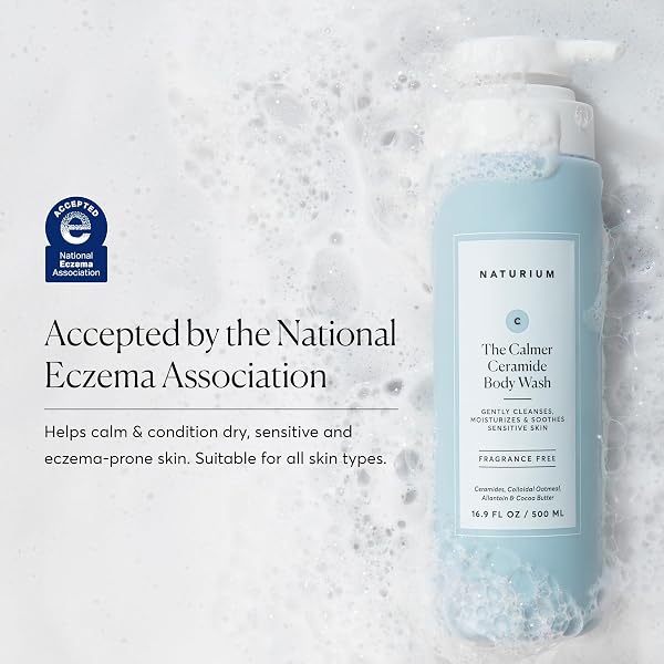 NATURIUM THE CALMER CERAMIDE BODY WASH, FRANGRANCE-FREE, CLEANSING & MOISTURIZING FOR DRY, SENSITIVE SKIN, DERMATOLOGIST-TESTED, PARABEN & CRUELTY-FREE, 16.9 OZ