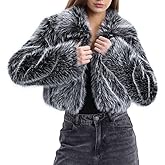 Amazhiyu Women's Faux Fur Cropped Coat Winter Open-front Long Sleeve Jackets Warm