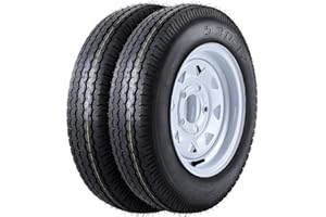 EASTVITA 2-Pk Trailer Tires, 2-Pack Trailer Tire On Rim, 5 Lug, 5.30-12 6PR QD712/S, Load Range C, 6 Ply Spoke Wheel, High-Performance Construction, Trailer Radial Tires for Trailers, RVs, and Trucks