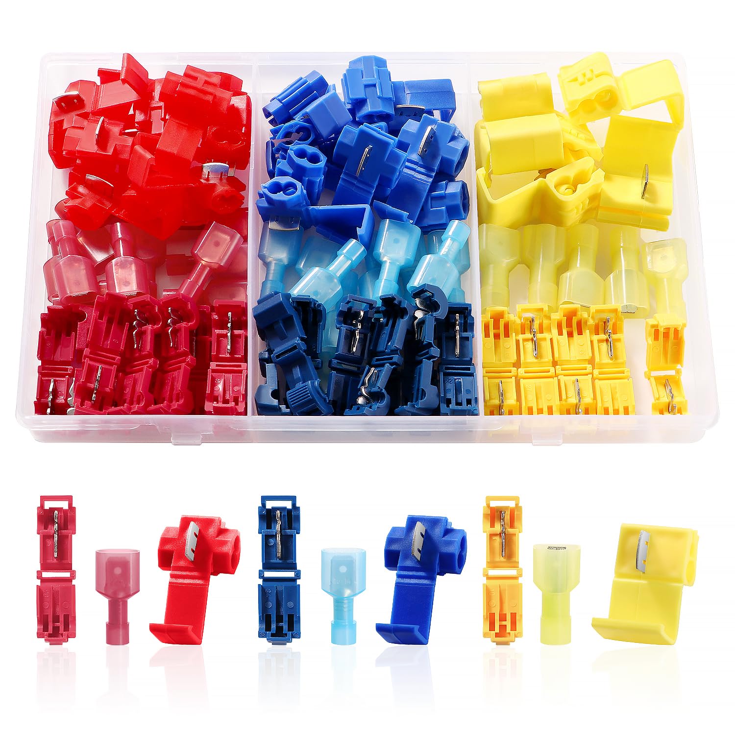 YIXISI 75 PCS Quick Splice Electrical Wire Connectors, T-Tap Electrical Connectors, Branch Connectors, Insulated Self-Stripping Connector Set, Red, Blue, Yellow