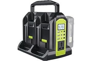 HIESUAN Power Inverter for Ryobi 40V Battery, 350W 4-Port Power Station DC 40V to AC 120V, Battery Converter Generators with LED Light, 6 Output Ports for RV Camping, Emergency(Battery Not Included)