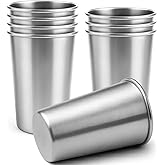 Luxgola 8 Pack 16oz Stainless Steel Cups, Stainless Steel Stacking Beer Pint Cups, Stainless Steel Water Tumbler for Home, Party, Camping, Outdoor, Stackable Drinking Glasses, Reusable, BPA Free