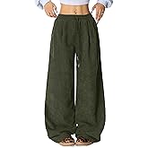 Unilexi Womens Wide-Leg Corduroy Pants with Drawstring Elastic Waist Casual Palazzo Pants Loose Fit