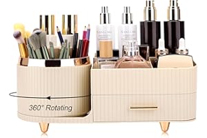 Molutsody Makeup Organizer for Vanity, Cosmetic Display Case with Drawers, Fits Makeup, Skincare Products, Brushes, Lipsticks, and Other Accessories, Versatile Storage Solution (Cream)