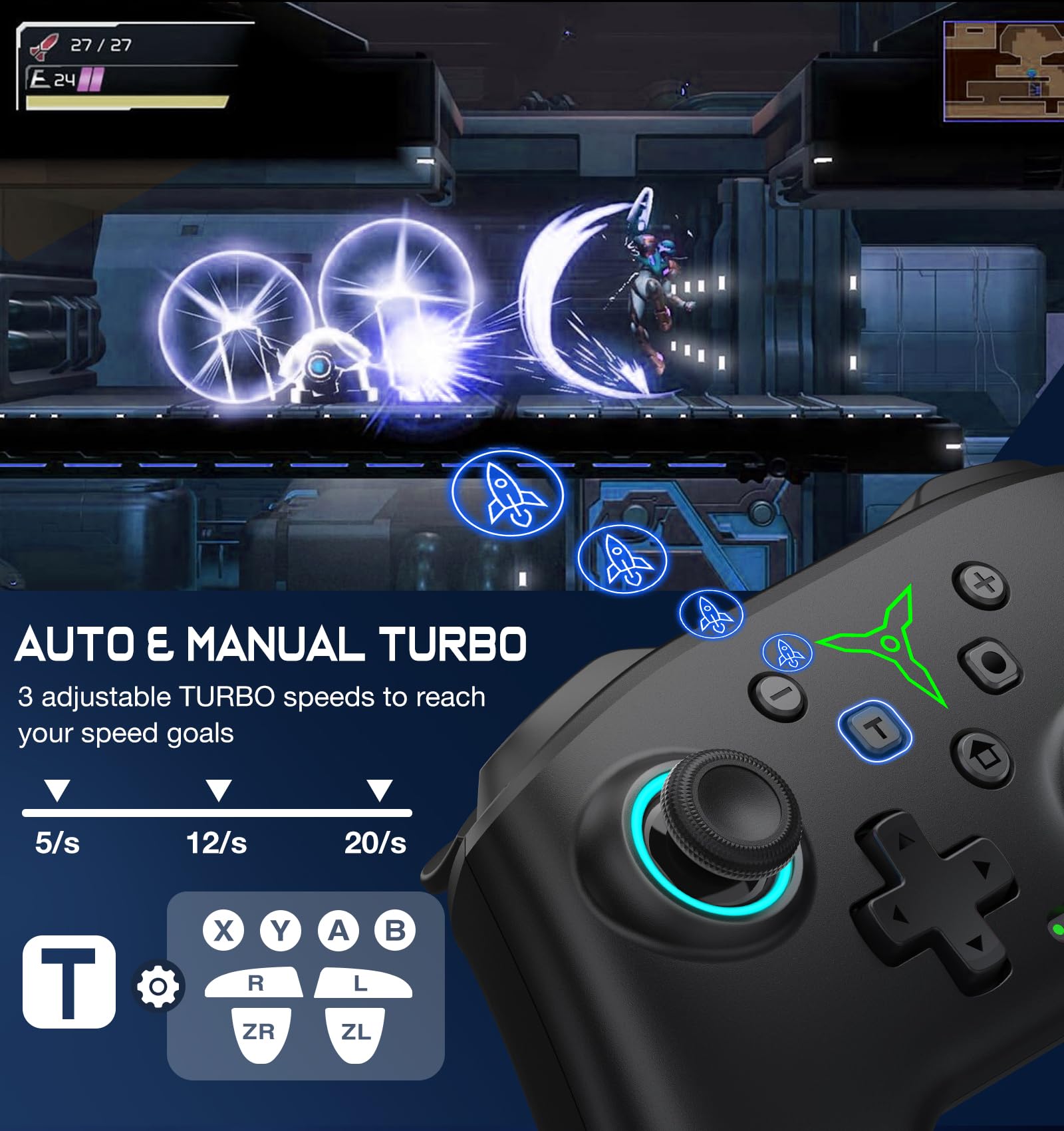 Switch Controller, Wireless Switch Controller Compatible with Switch Controller/Switch 2/Switch Lite/OLED, Wireless Switch Controllers Work with iOS/Android/PC with RGB Light, Programmable, TURBO & Wakeup