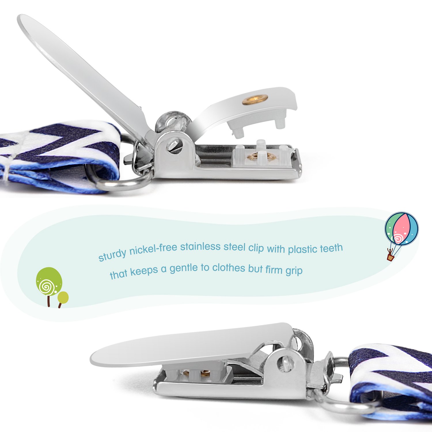 Premium Baby Pacifier Clip for girl and boy by nelipo-5 packs-Modern Design-Universal Holder Leash for Pacifiers, Teething Toy or Soothie