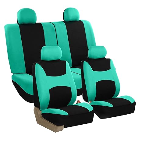 Fh Group Stylish Cloth Full Set Car Seat Covers Airbag Split Ready Mint Black Color Fit Most Car Truck Suv Or Van
