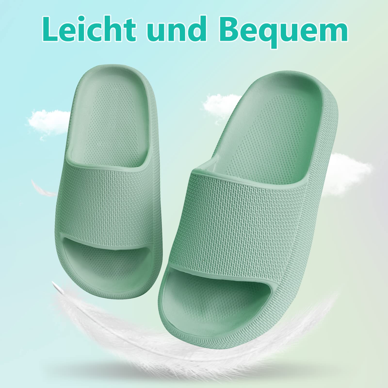 Buwege Unisex Kinder Badelatschen Jungen Mädchen Badeschlappen Cozy Slides Wolken Schlappen Original Eva Weiche Dicke Sohle rutschfeste Schwimmbad Strand Badeschuhe Grün 33 EU 5