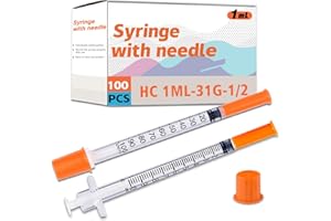 DPEI XUAN 1ML Syringes with Needle, Syringe 31G 1/2 Inch, Individually Wrapped, Pack of 100