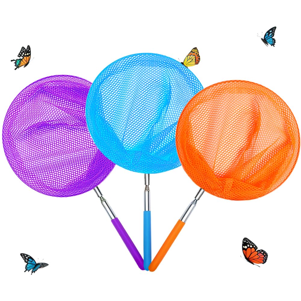 Photo 1 of Kids Telescopic Butterfly Fishing Nets Perfect Outdoor Tools Colorful for Catching Insects Bugs Fish Ladybird Caterpillar Nets Extendable 34" Inch and Anti Slip Grip