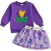 BemeyourBBs Kids Toddler Girl Mardi Gras Outfit Crewneck Sweatshirt Tutu Skirts Set 2 Piece Cute Little Girl Clothes