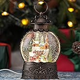 Snow Globe with Village Church Snowman, Light Up Christmas Snow Globes with Music Timer - USB Plug or Battery Operated Glitter Globe Indoor Christmas Decorations