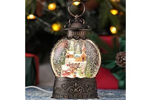 QUKULOV Snow Globe with Village Church Snowman, Light Up Christmas Snow Globes with Music Timer - USB Plug or Battery Operated Glitter Globe Indoor Christmas Decorations
