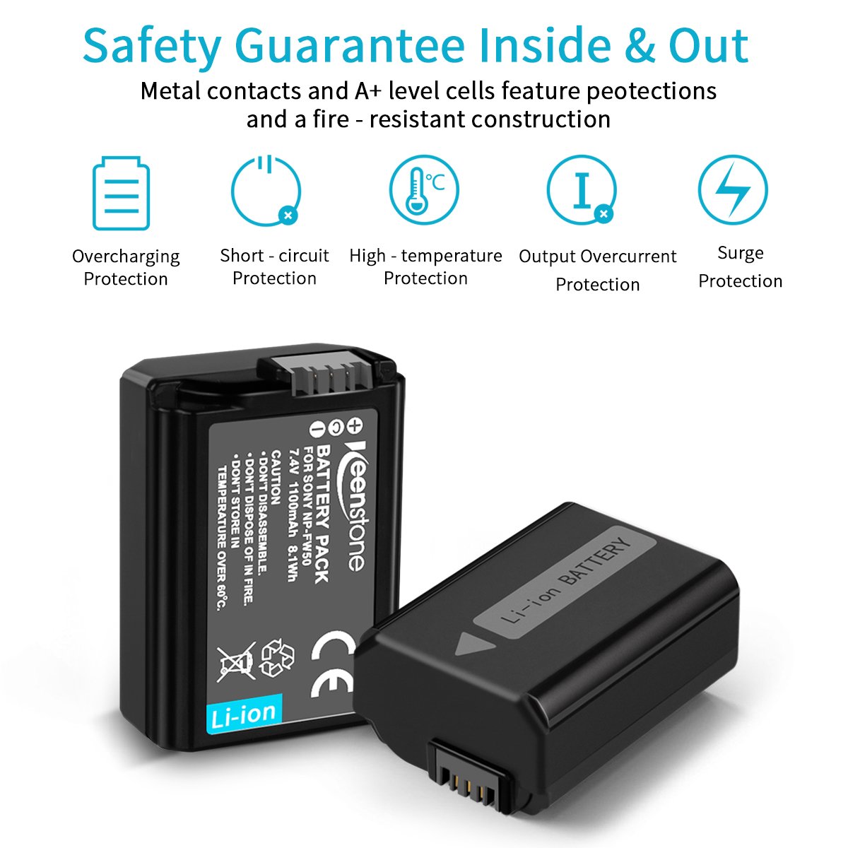NP FW50 keenstone Camera Battery (2-Pack) and Rapid Dual Charger for Sony NEX 3/5/7 series, SLT-A series, Alpha series (Micro USB Input Charger, 1100mAh, Air Dust Blower Included)