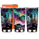 HODREU Aesthetic Tumbler Northern Lights Lover Aurora Themed Gifts Tumbler Insulated Travel Mug for Coworker Women Nature Forest Lovers 20 Oz Stainless Steel Thermal Cup Christmas Birthday