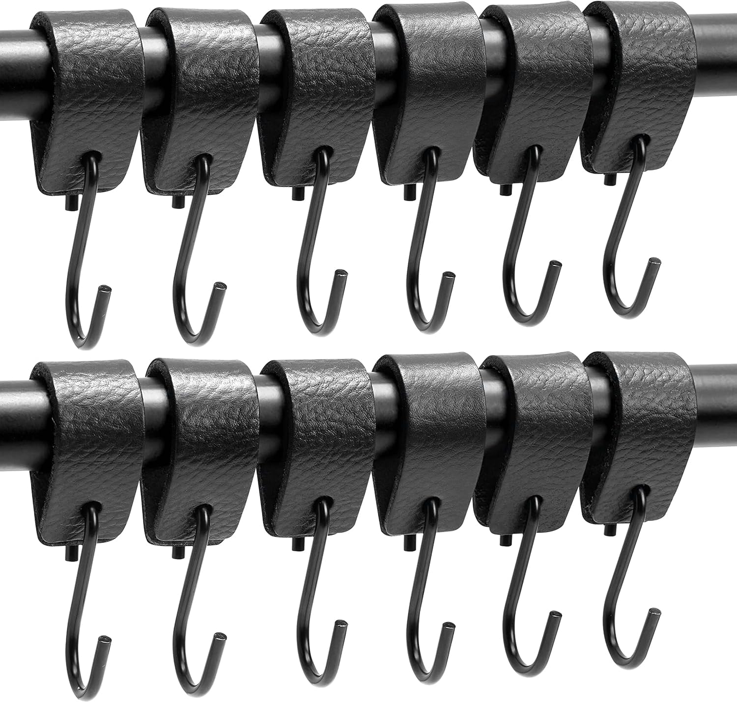 Brute Strength - Multifunctional Leather S-Hooks - Black - 24 Pieces - Coat Hook - for Kitchen, Bathroom, Bedroom and Office