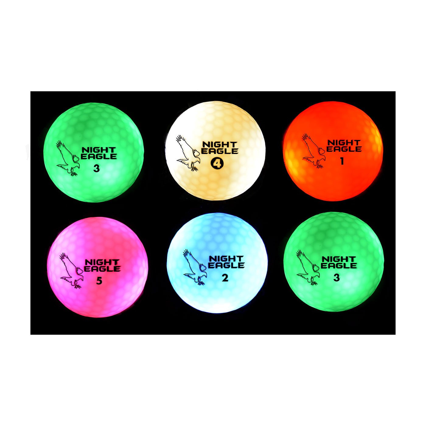 Photo 1 of Night Eagle CV LED Golf Balls - Light Activated - No Timer - 6 Pack (Assorted)