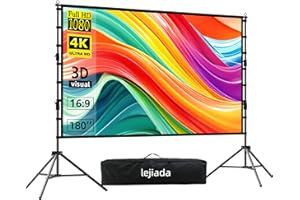 LEJIADA 180 inch Projector Screen and Stand, 15FT Large Indoor Outdoor Movie Projection Screen 4K HD 16: 9 Anti Crease Design for Backyard Movie Night Easy to Clean, 1.1Gain, 160° Viewing Angle & A Carry Bag