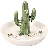 HOME SMILE Ceramic Cactus Ring Holder with Derorative White Dish for Jewelry,Christmas Birthday Gifts for Women