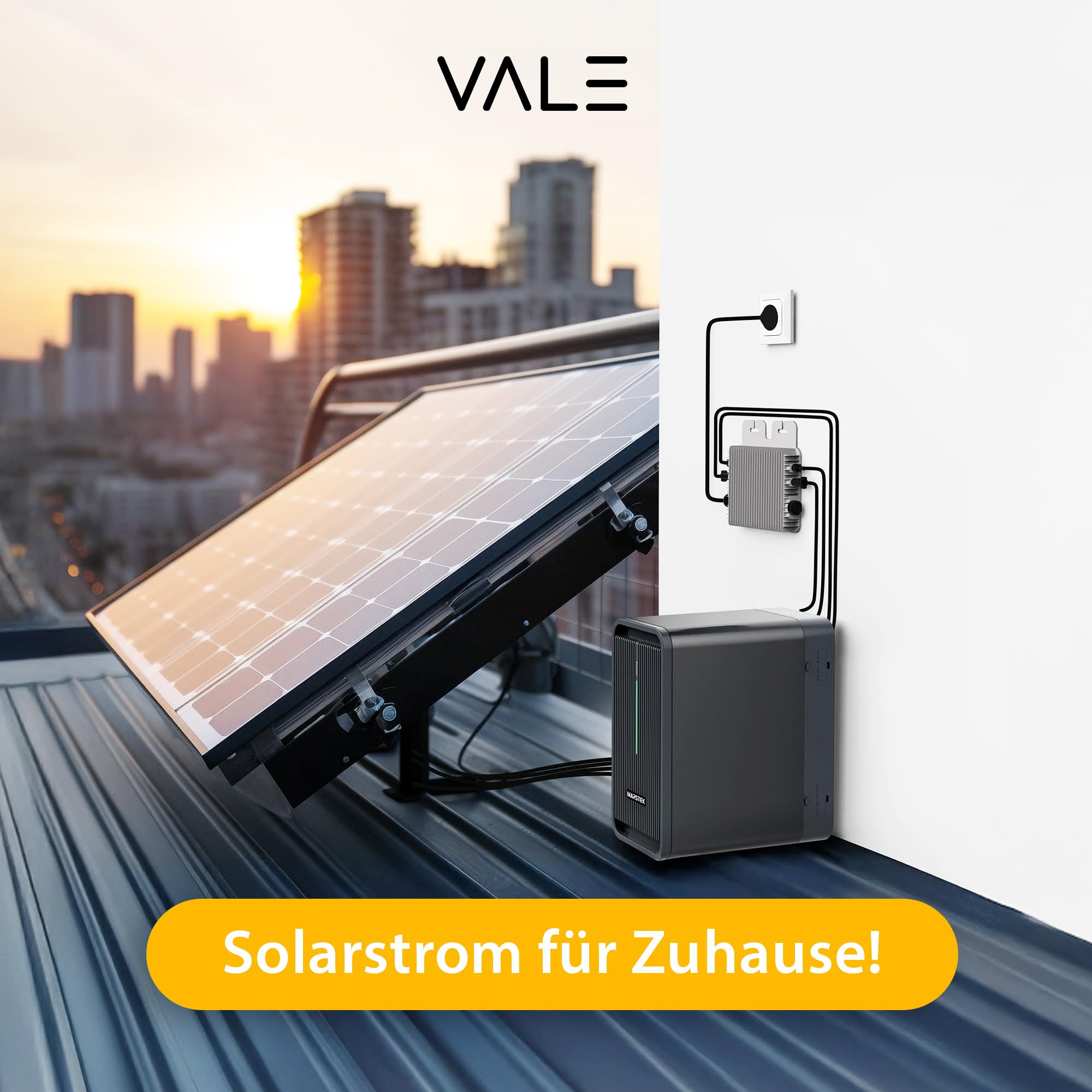VALE Balkonkraftwerk Bifazial 900 Wp Full Black - Marstek-M2-800 Wechselrichter - Solaranlage - Hochwertiges Solarpanel Set - 5m AC-Kabel 2