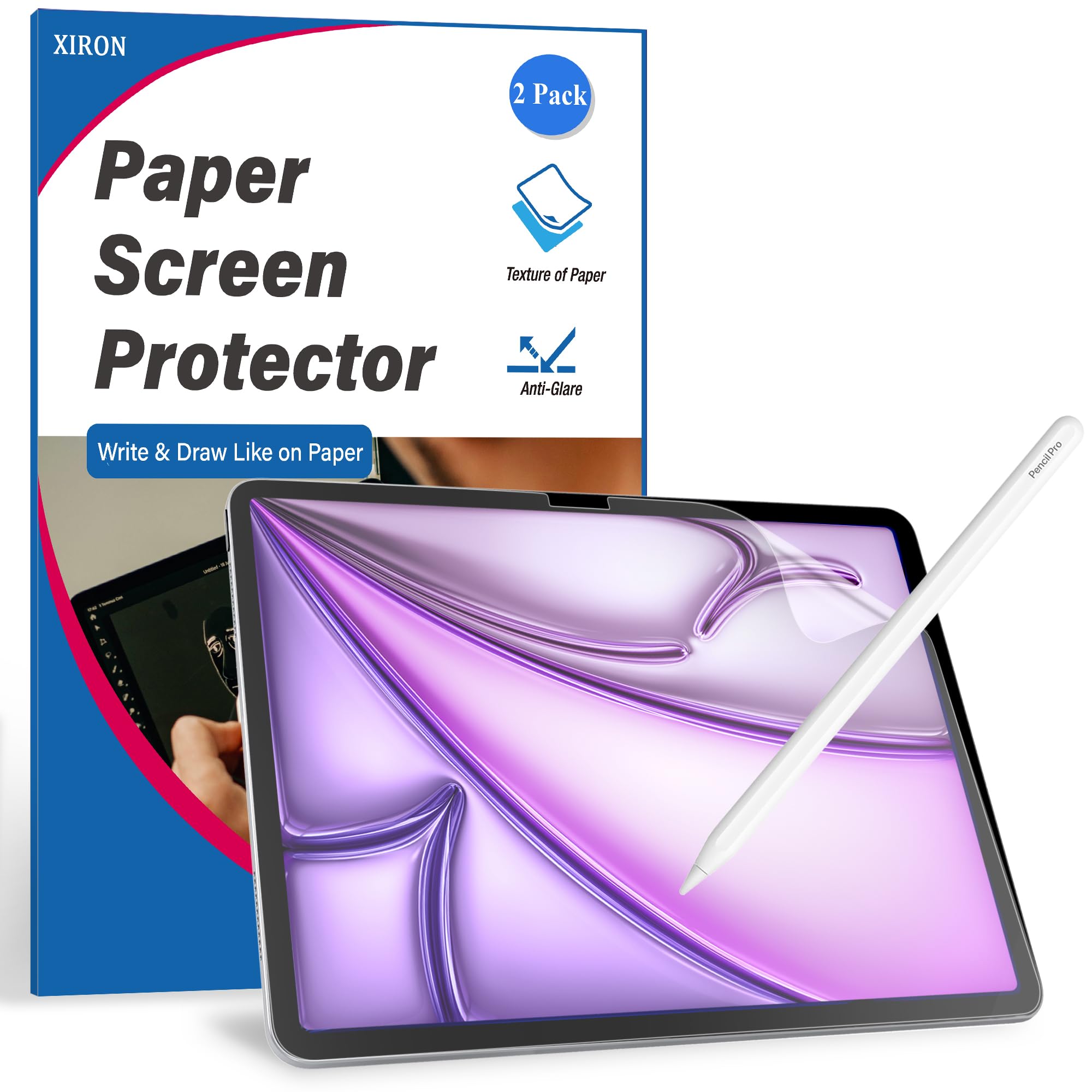 Photo 1 of 2-PACK Paper Screen Protector for iPad Air 11-inch (M3)2025/(M2)2024, Matte PET Film for iPad Air 11-in. 2025, Write and Draw Like on Paper, Anti-Glare Screen Protector